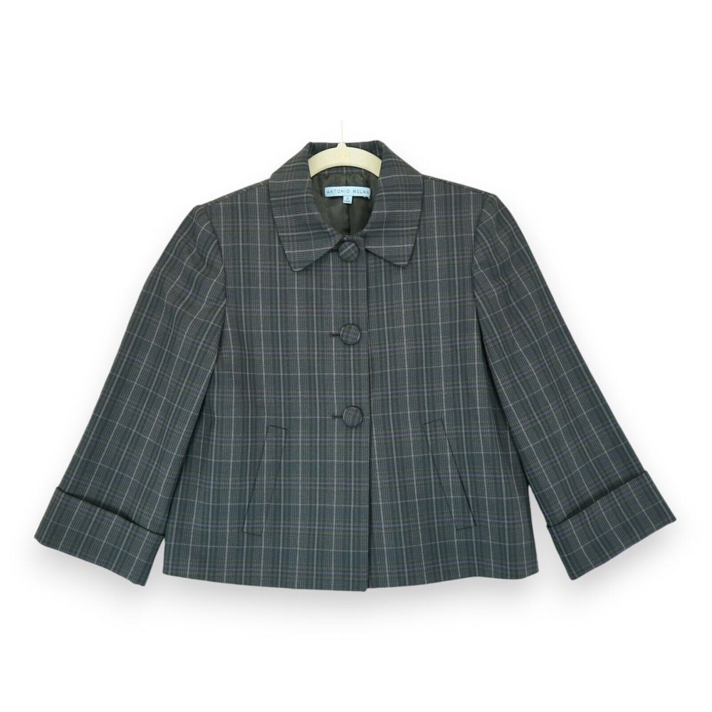 Antonio Melani Women's Gray Plaid Short Blazer Size 2